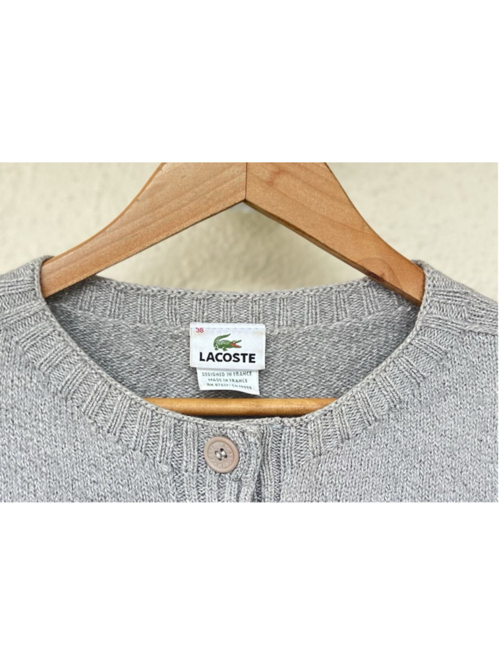 VTG Lacoste Gray Wool Blend Henley Sweater Buttons Women’s Size XS Prep Academia - Picture 3 of 8
